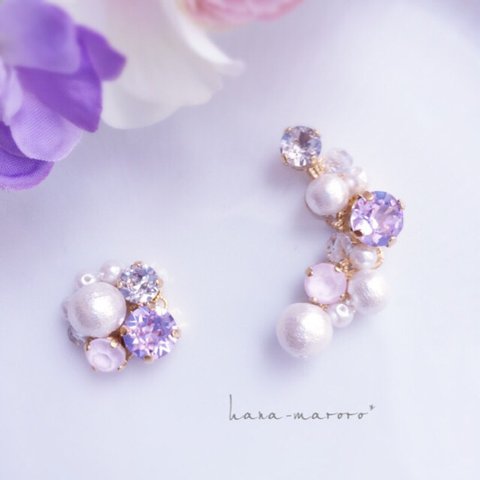 再販 violet＊コットンパールイヤーカフ&イヤリング