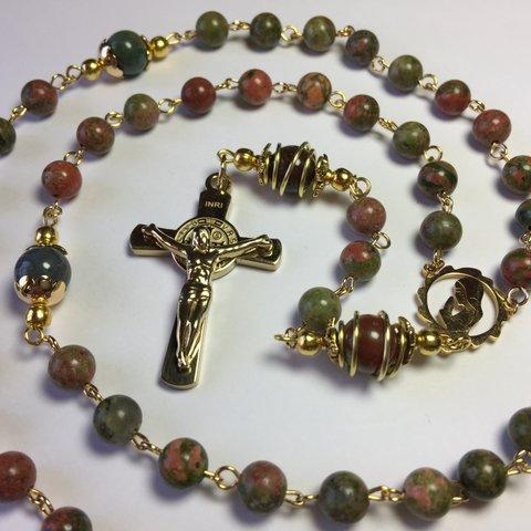 ロザリオ【１点物】(94)ユナカイト＆アゲート パワーストーン Rosary,Catholic,Prayer Beads,Healing,Relaxing,Gemstone,Holy Rosary