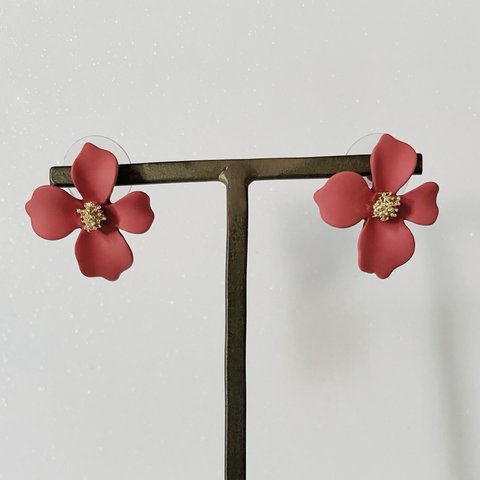 Matte Red Flower Earrings