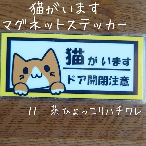 猫がいます　１１茶ひょっこりハチワレ　マグネットステッカー