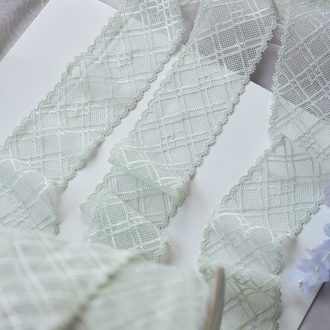 1m 上品 チェック模様 ストレッチレース ブレード グリーン BK230403 ハンドメイド 手芸 素材 材料 DIY