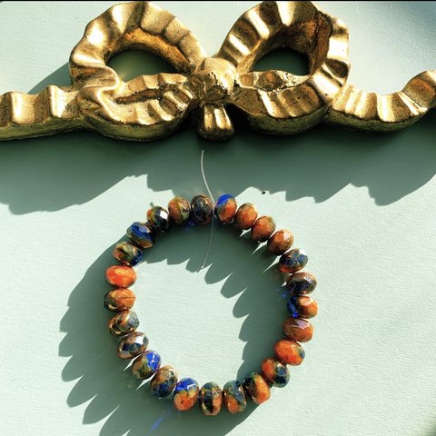 【1連25コセット】JIRI＊IVANA#czech beads#チェコビーズ　special rondel9✖️6㍉ irregular mable orange＊navy/bronze24j