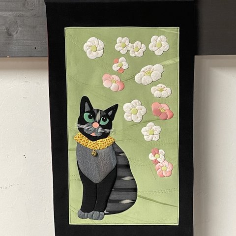 【キット】梅愛でる猫【押し絵】