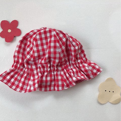 ✿赤チェック✖️ピンクチェック柄の帽子✿