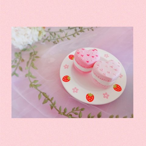 【送料込み】♡ハートのマカロン　2個セット♡フェイクフード　ピンク　
