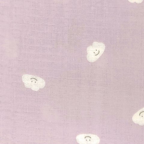 Ｗガーゼ 生地【50×110cm】 にっこり雲さん 雲 空 かわいい ベビーグッズ 布 ラベンダー 紫