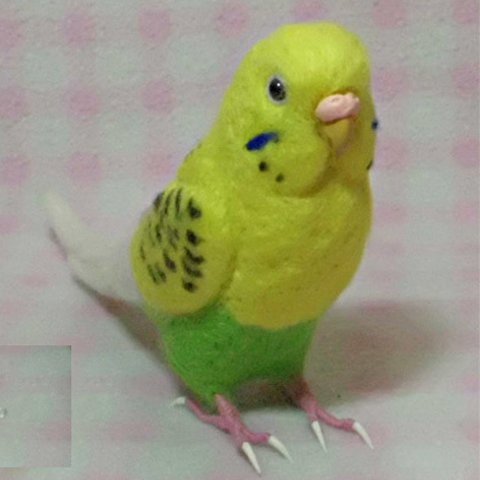 リアルサイズ♪ セキセイインコ イエロ－ハルクイン  budgie 虎皮鸚鵡 羊毛フィギュア 羊毛フェルト 鳥のオブジェ リアルバード 受注制作