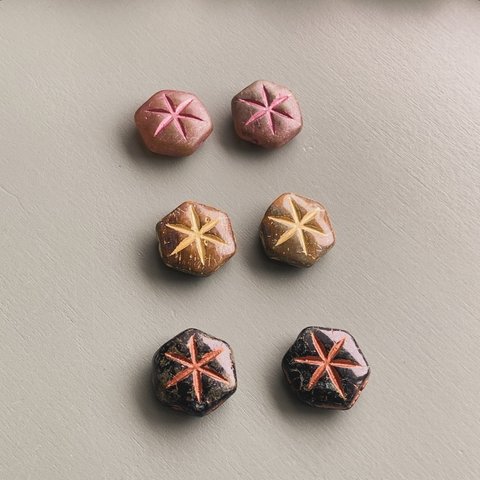 【3色ペア6コセット】JIRI＊IVANA#czech beads#チェコビーズ　star hexagram18✖️16㍉ mix