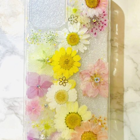 iPhoneケース､iPhoneカバー､押し花ケース､スマホケース､押しフルーツ､押し花､押し花カバー､スマホカバー､押しフルーツケース､押しフルーツカバー､Android 花 花柄リング付き、お花