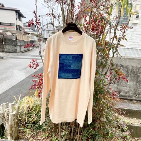 2330 size L 襤褸　tシャツ 古布　リメイク　らんる　古裂　藍染　藍染め　パッチワーク　刺し子　刺子　再構築　ヴィンテージ