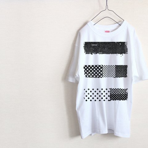 太いボーダー　モノクロ　Tシャツ（ハイグレード）