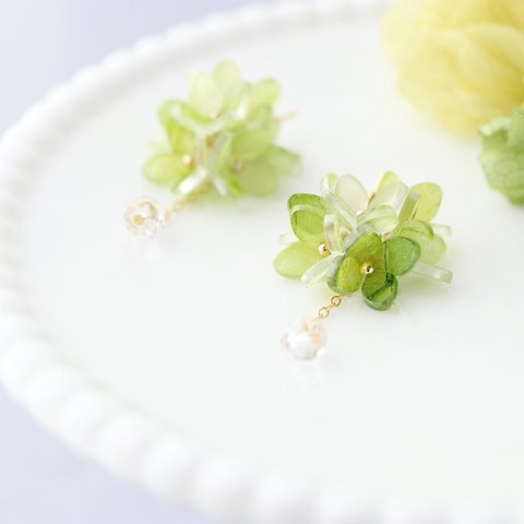 滲む花「紫陽花」水晶の雨粒ひとつ limegreen