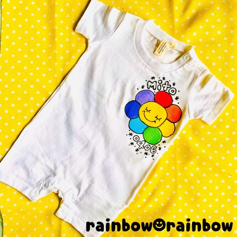 〖 受注製作 〗手描きTシャツ：rainbow flower ロンパース🌈🌼