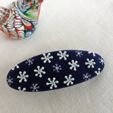 刺繍バレッタ9×3.5 初雪