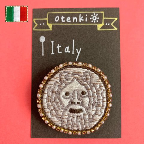  【刺繍ブローチ】イタリア / 真実の口/ ブローチ