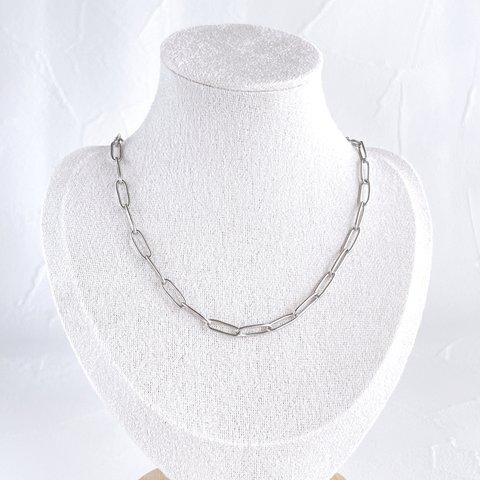 オーバルチェーン Silver ネックレス✧ステンレス製✧シンプルネックレス