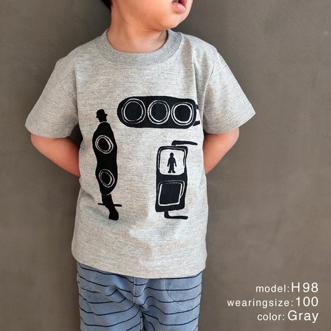 KidsTシャツ 半袖 信号機 子供服 SHINGOU TEE 100,110,120cm グレー