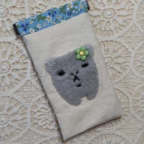 モルモット刺繍入ばね口ポーチ