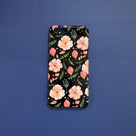 iPhone6/6s対応、スマホケース「春香る花たち」黒　側面まで印刷する3Dプリントタイプ＜現品限りの限定販売＞