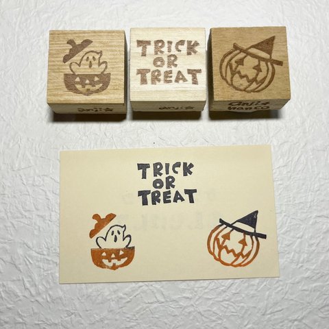 限定1☆消しゴムはんこ☆ハロウィン☆TRICK OR TREAT☆カボチャ☆オバケ3点セット