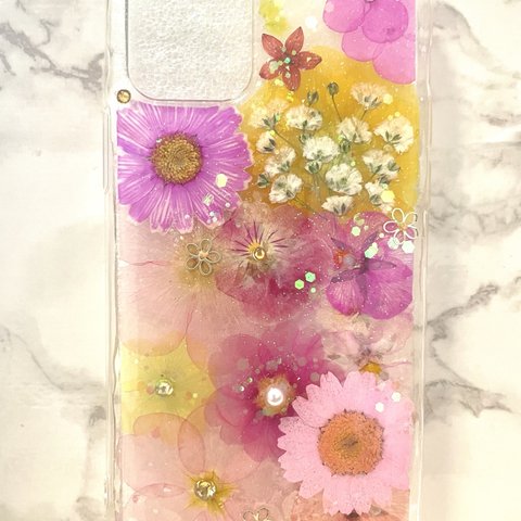 iPhoneケース､iPhoneカバー､押し花ケース､スマホケース､押しフルーツ､押し花､押し花カバー､スマホカバー､押しフルーツケース､押しフルーツカバー､Android 花 花柄リング付き、お花