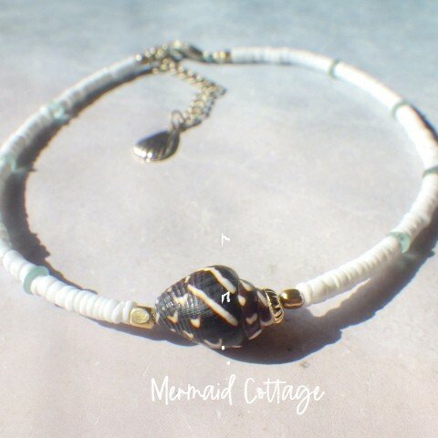 tiny shell seashell anklet　プカシェルアンクレット*ローマングラス