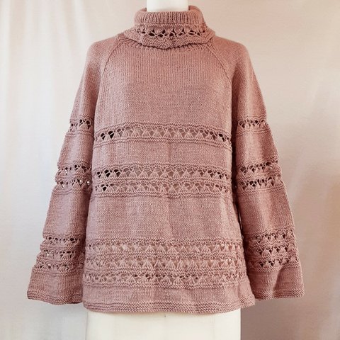 手編み　ピンク　セーター