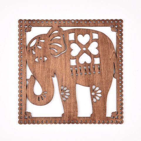 ウッドフレーム「ゾウ」（木の壁飾り Wooden Wall Decoration）