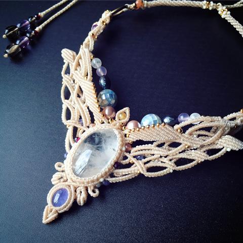 ice quartz × tanzanite / bohemian necklace ＃マクラメネックレス＃