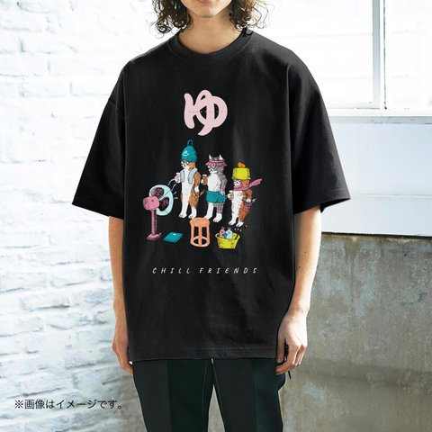 厚みのあるBIGシルエットTシャツ「CHILL FRIENDS_温泉ネコクラブ」 /送料無料
