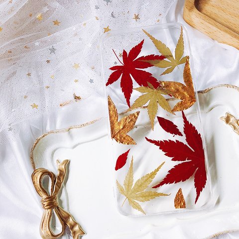 本物の押し花 押しフルーツ 楓　かえで　 ハンドメイド スマホケース iPhoneケース　Galaxyケース