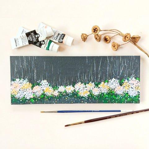 「雨に光る白い紫陽花」抽象画＊コルクボードの原画＊アートパネル