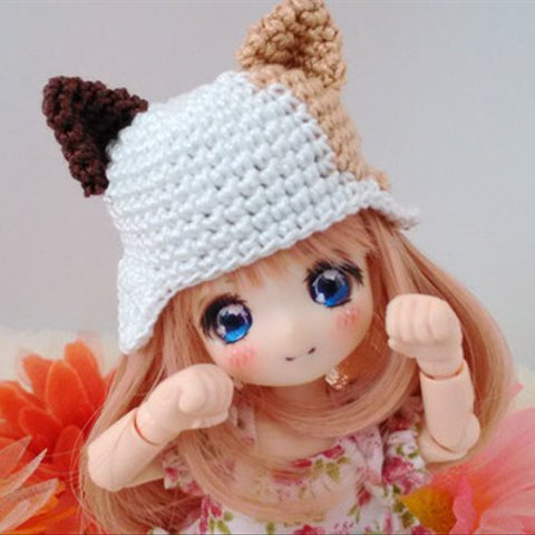 4インチヘッドサイズの三毛猫編み帽子