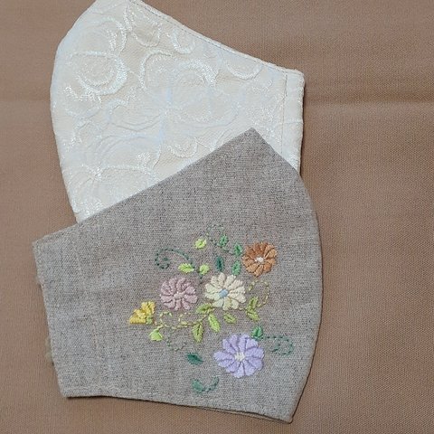 マスク2枚セット　刺繍とレース　A