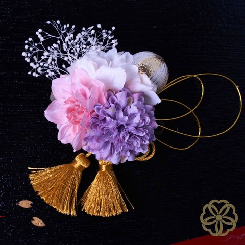 桜のパステルカラー✳︎水引きと鞠のバレッタ型髪かざり　卒業式　袴　卒園式　子ども用ヘアアクセサリー