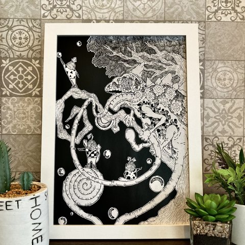 カメレオンと小人（複製画）