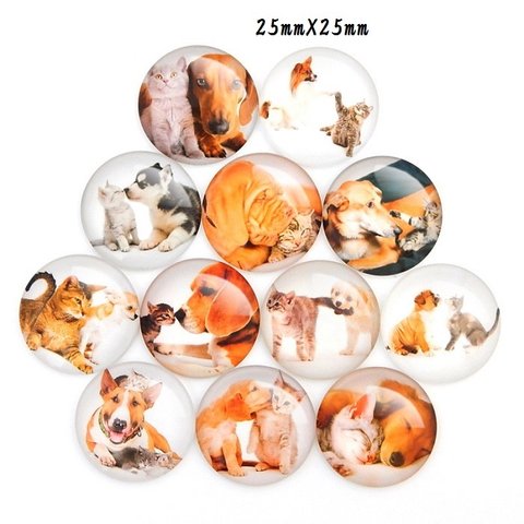 1個 猫 犬 ガラスカボション 25mm アクセサリーパーツ ハンドメイド 手芸材料