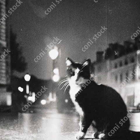 昔のパリの猫がいる風景のイメージ、レトロ、モノクロ、アート、古びた写真　conistock_90589_04.jpg