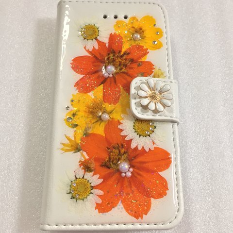 ✨黄花コスモスとノースポール✨押し花iPhone 11 手帳型ケース