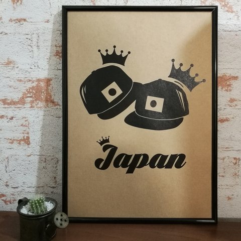 ビンテージ風　アートポスター　JAPAN　ブラウン