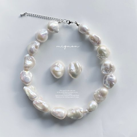 【2点セット】【ethical pearl series】バロックパールネックレス　バロックパールピアス　バロックパールイヤリング　バロックパール