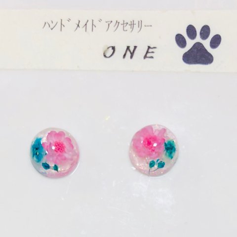 レジン ピンク 花 キラキラ イヤリング  ピアス