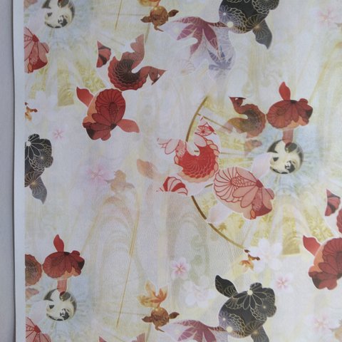 A4　ラッピングペーパー　和柄　黄色系　金魚　10枚　A4 wrapping paper Japanese pattern yellow goldfish 10 sheets
