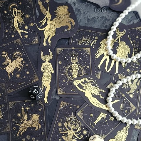 箔押し 海外シール「  Zodiac sign 12星座  」ランダム10枚  海外フレークシール  和紙  コラージュ素材