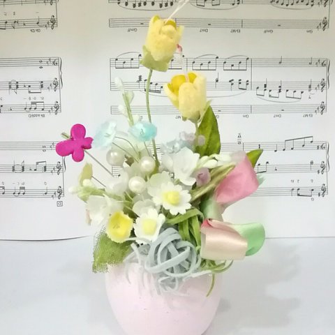 染め布花＊すずらんと小花のミニアレンジ～♪