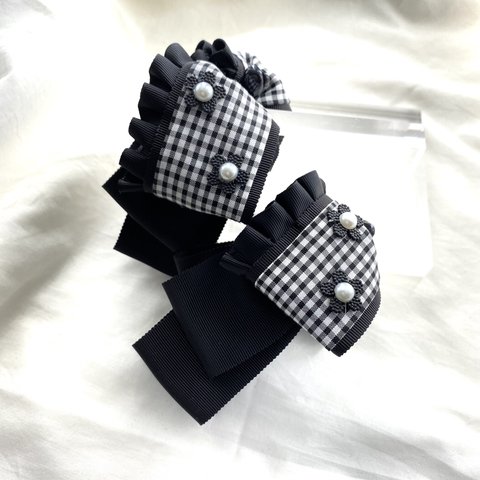 Checkered frill banana clip 　　アトリエシュシュ　バナナクリップ