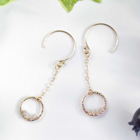 K14GF【diamond hoop】ダイヤモンドフープ・ピアス／イヤリング／ノンホールピアス(2)［ダイヤモンド］