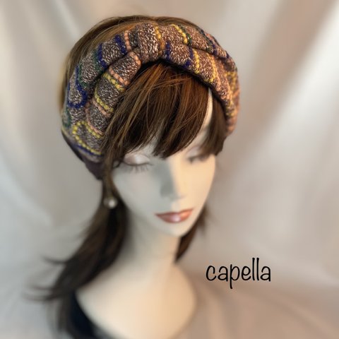 ⭐️capella⭐️ミナペルホネン　タルト刺繍大人のリボン風ターバン　ブラウン系　リバーシブル