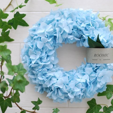 さわやか★水色アジサイのプリザーブドリース　AJISAI　WREATH