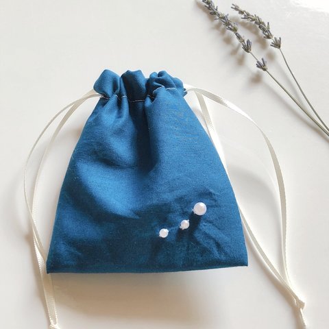 コットン 巾着＆ハーブ 香りのサシェ 2種類 詰替可 リラックス 裏地付き 青